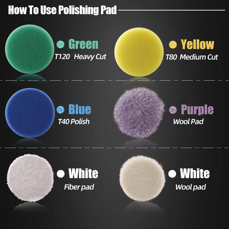 SPTA Mini Polishing Pads Set, 21 Pcs 2 inch/50mm Sponge Polishing Pads and Wool Buffing Pads, Car Foam Detail Polishing Pad Kit Mix Color for Car Detail Polishing and Waxing, Small Area Polishing - Image 2